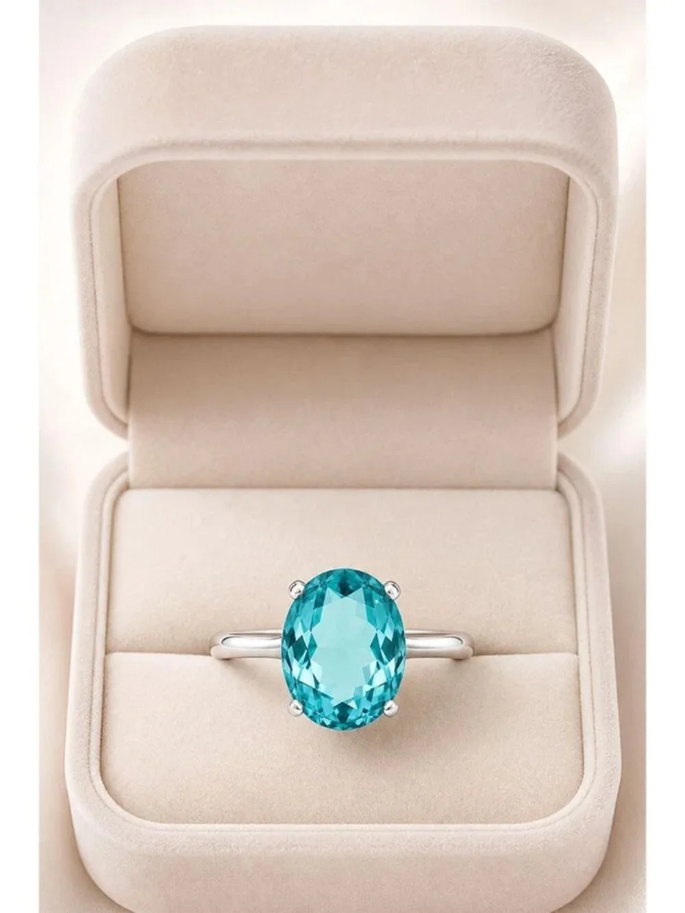 Genuine 3.35 Cts Blue Zircon Ring 10k White Gold